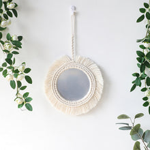 Load image into Gallery viewer, Hanging Wall Decorative Mirror With Macrame Fringe Round Boho Home Decor for Apartment Living Room Bedroom Baby Nursery Decor