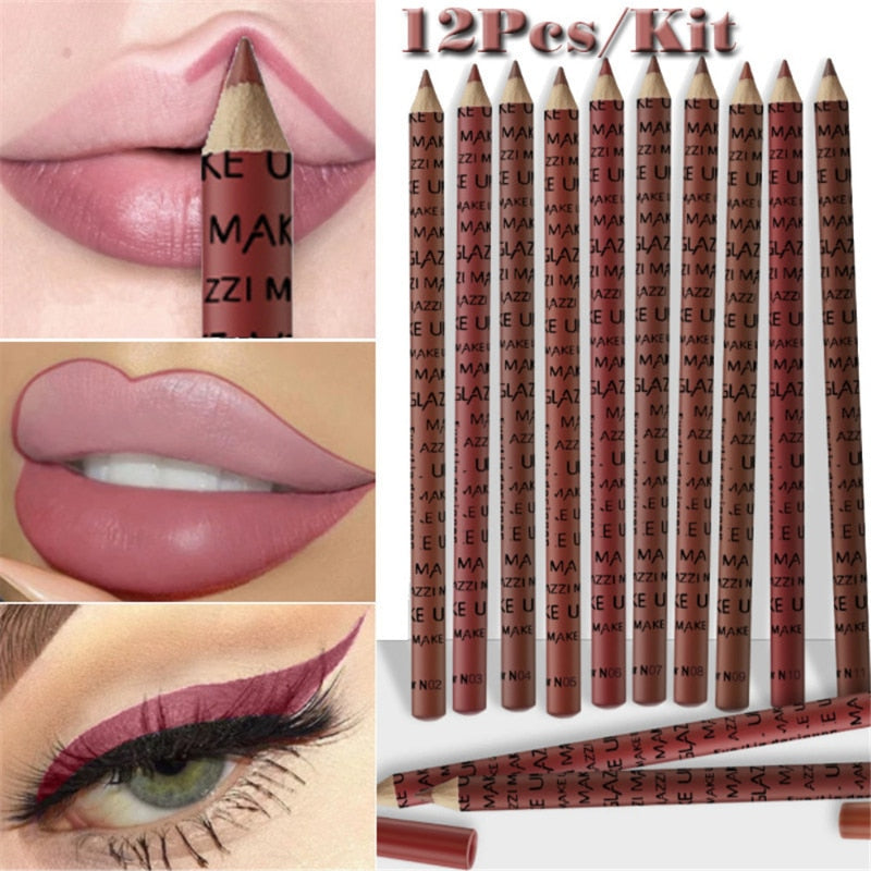 12 Colors Lip Liner Pencil Nude Matte Lipliner Moisturizing Waterproof Long Lasting Lipstick Liner Professional Makeup Kit