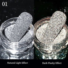 Load image into Gallery viewer, 1 Box Silver Glitter Reflective Powder Fluorescent Glitter Powder Shinning Chrome Pigment Dust Manicures Nail Art Decoration
