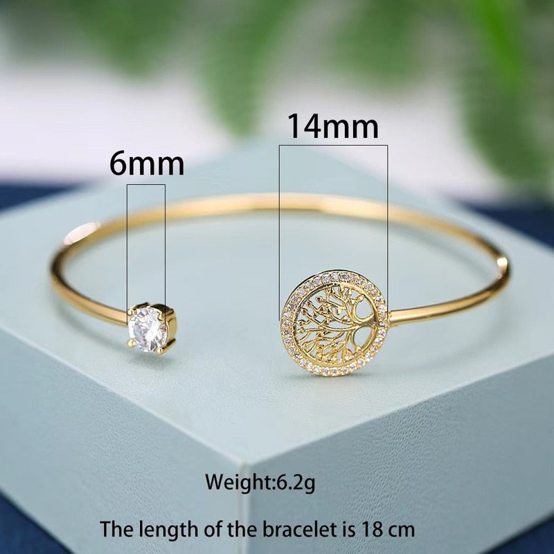 TTree of Life Simple Open Bracelet for Women Inlaid White Zircon Charm Gold Jewelry Gifts for Women Pulsera De Mujer