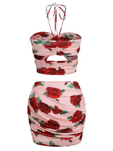 Load image into Gallery viewer, sealbeer A&amp;A Luxe Floral Mini Bodycon Two Piece Halterneck Skirt Set