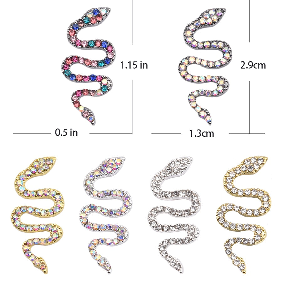 5/10pcs Large Small Big Flatback Luxury 3d Metal Snake Nail Shape Charms Nail Art Rhinestones Jewelry Decor For Women TJ182