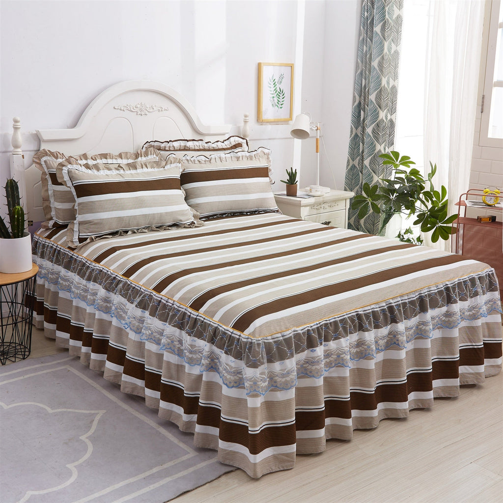Floral Home Bed Skirts Sanding Elegant Lace Decorated Bedroom Non-Slip Mattress Cover Skirt Bedspreads Bed Two-Layer Cover