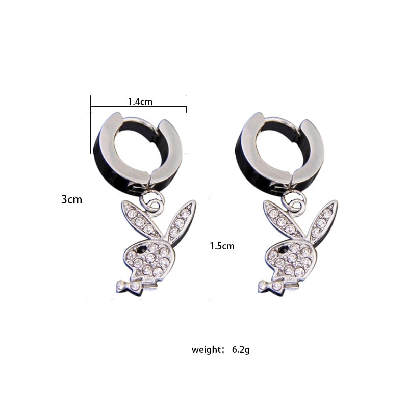 New Fashion Cute Rabbit Stainless Steel Earrings for Women Luxury Creative Design Jewelry Inlay Rhinestones All-match Earrings
