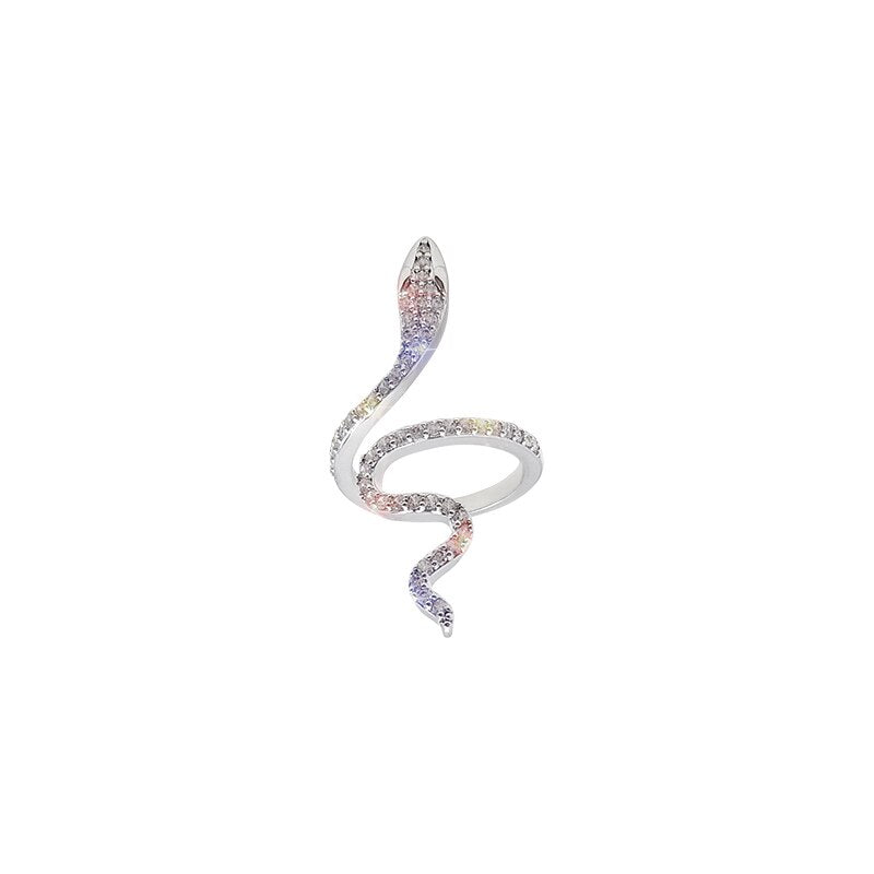 Fashion Sliver Color Cubic Zirconia Snake Ring for Women Open Adjustable CZ Finger Rings Party Wedding Statement Jewelry Bijoux