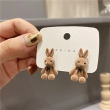 Load image into Gallery viewer, Jea. Angel Silver Color Punk Small  Bear Earrings For Women Fashion Cute Flocking Rabbit Ear Studs Tredny Birthday Jewelry Gifts