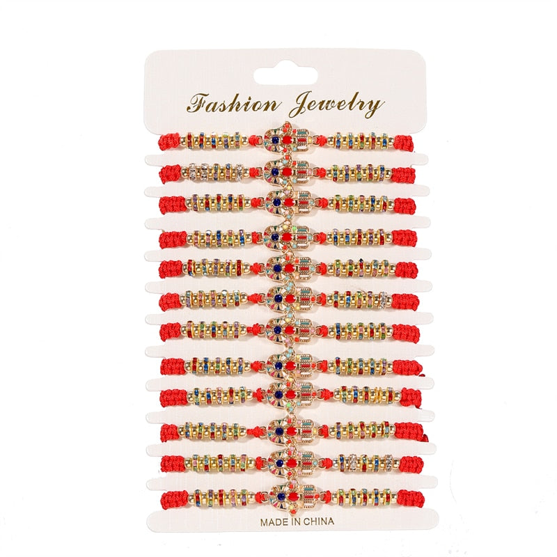 12pcs/Set Turkish Evil Eye Bracelets Set Red String Anklets Handmade Protection Amulet Gift For Women Men Lucky Wish Jewelry