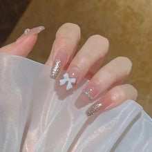 Load image into Gallery viewer, 24PCS/Box Bowknot Rabbit Pattern Pearl Short Square Designer Fashion Design French Style Full Covering Pressed Fake Nails