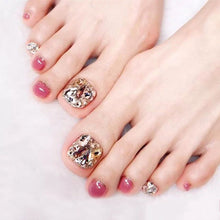 Load image into Gallery viewer, 24pcs Blue Color Japanese Summer Wearable Foot Fake Nail Short Length Paillette Faux Rhinestone Decor Finished press on toenails