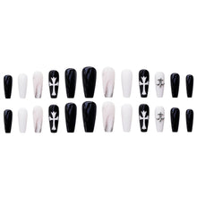 Load image into Gallery viewer, 24Pcs Punk Babes Fake Nails With Glue Vintage Rhinestones Cross Design Long Ballet Coffin Press On Nails Detachable Manicure Tip
