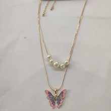 Load image into Gallery viewer, Fashion Women Butterfly Necklaces Thai Pop Butterfly Pearl Necklace Double Choker Chains Jewelry