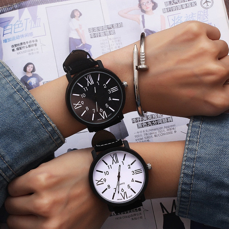 1pcs Romantic Big Dial Watch Leather Band Watch Fashion Cute Wristwatch Women Men Clock Quartz Watches Women Clock  Gifts