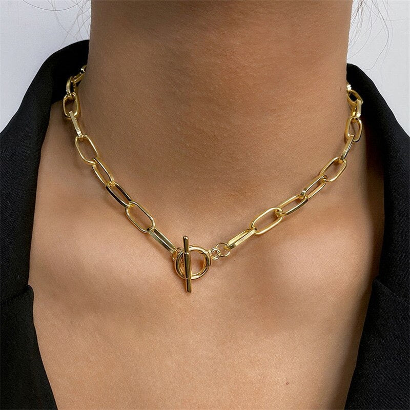 JOZY Double Hollow OT Buckle Pendant Love Necklace Exaggerated Thick Chain Hip Hop Necklaces 2022 For Women Girl Fashion Jewelry