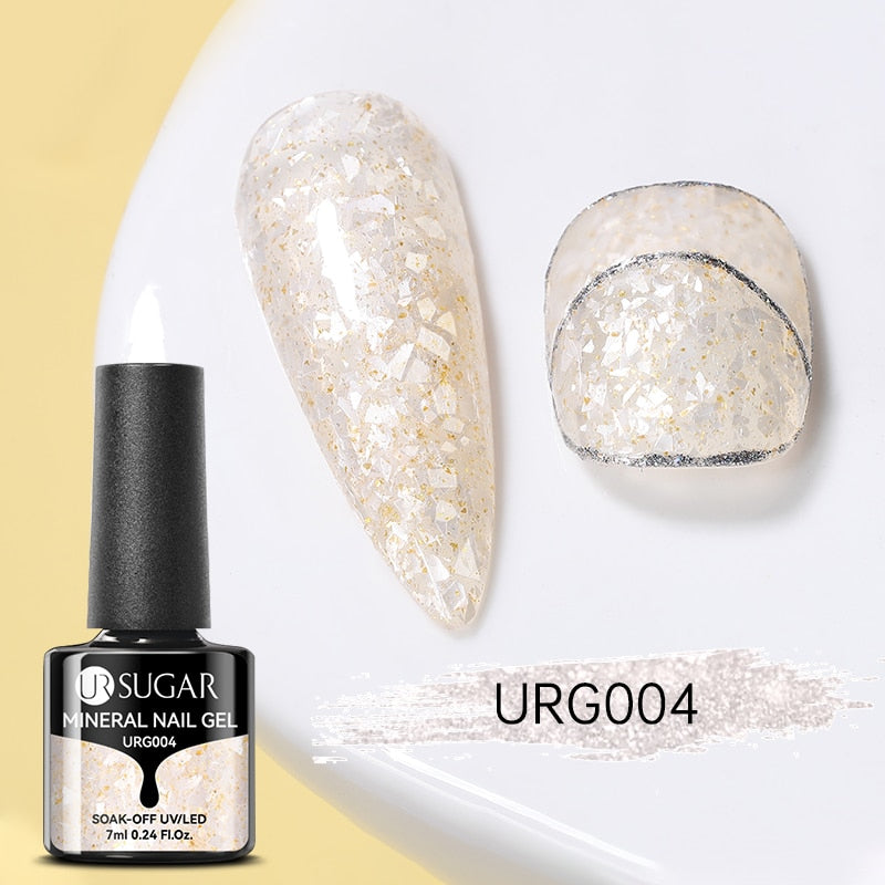 UR SUGAR 7ml Gold Glitter Mineral Gel Nail Polish Soak Off UV LED Gel Nail Platinum Shining Sequin Semi Permanent Manicure
