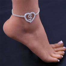 Load image into Gallery viewer, Huitan New Arrival $$$ Sign Heart Anklet for Women Full Bling Ice Out Leg Chain Barefoot Sandals Bracelet Summer Party Jewelry