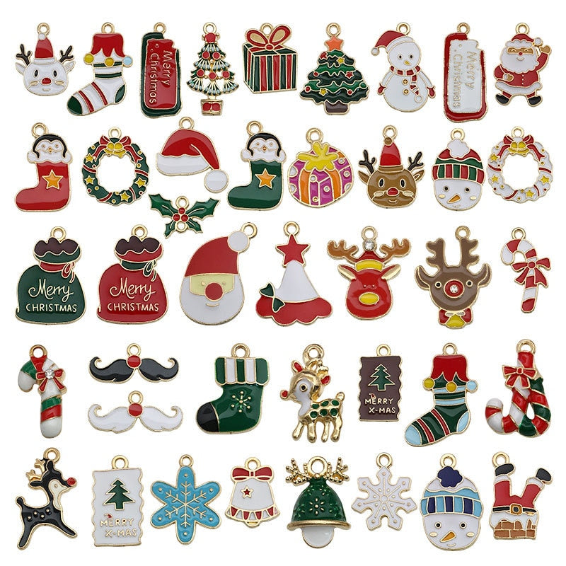 96 Christmas Enamel Dripping Alloy Diy Jewelry Accessories Santa Claus Snowman Bell Earrings Bracelet Small Pendant