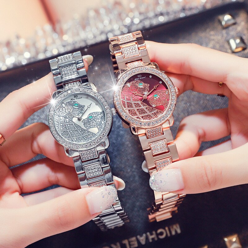 Montre-Bracelet De Luxe En Acier Pour Femmes, Bijoux Diamant, Bleu, Rouge, Cadeau Pour Dames, étanche ,Fashionable Ladies Watch