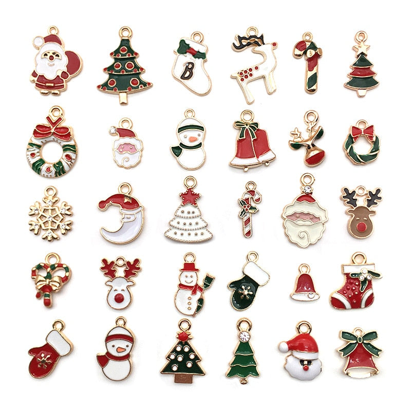 96 Christmas Enamel Dripping Alloy Diy Jewelry Accessories Santa Claus Snowman Bell Earrings Bracelet Small Pendant