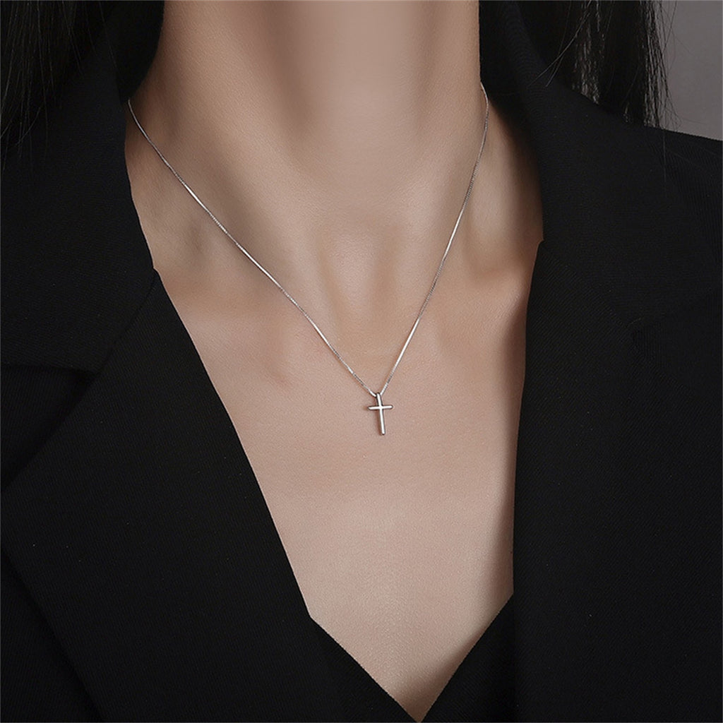 🌹 Silver Color Stainless Steel Jewelry Necklace Cross Pendant Necklace for Women Crucifix Christianity Jesus Necklace Chains