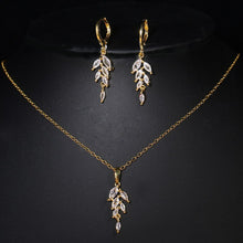 Load image into Gallery viewer, Fashion Gold Color Leaves Jewelry Set for Women Zirconia Dangle Drop Earring and Necklace Elegant Korean Crystal Wedding Jewelry