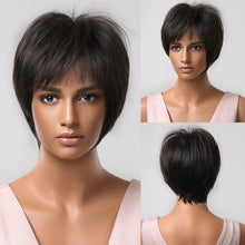 Load image into Gallery viewer, Short Straight Synthetic Wigs Mixed Golden Brown Bob Wigs with Bangs for Women Cosplay Daily Natural Hair Wig Heat Resistant