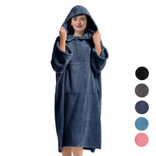 Load image into Gallery viewer, Changing Robe Towel Poncho Surf Short Sleeve Bath Robe with Hooded Quick Dry Microfiber Towelling for Men and Women