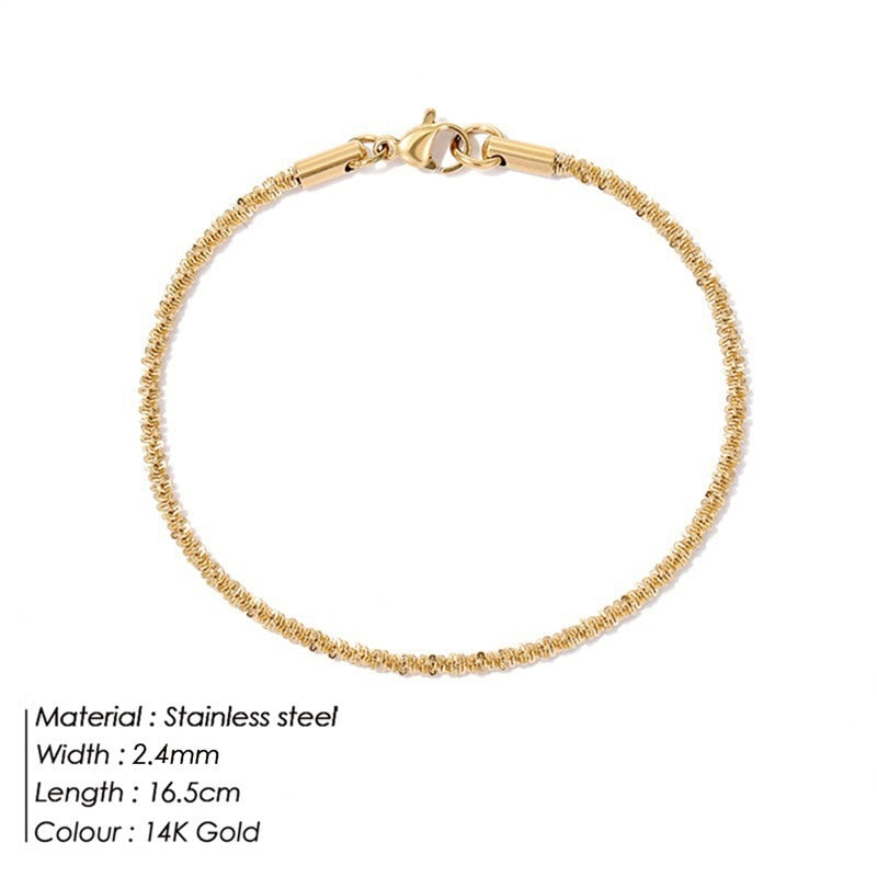 JUJIE 0.9MM/1.5MM/2.0MM Stainless Steel Round Snake Chain Bracelet For Women Gold Color Bracelets Jewelry Wholesale/Dropshipping