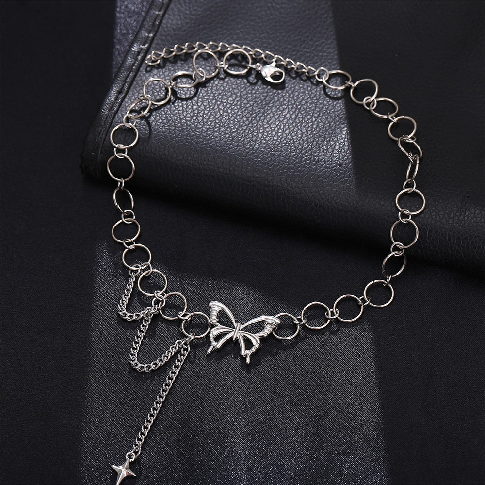 Kpop Punk Style Butterfly Choker Necklace Jewelry On The Neck Women Goth Neck Chain Pendant And Necklaces Collares For Girl