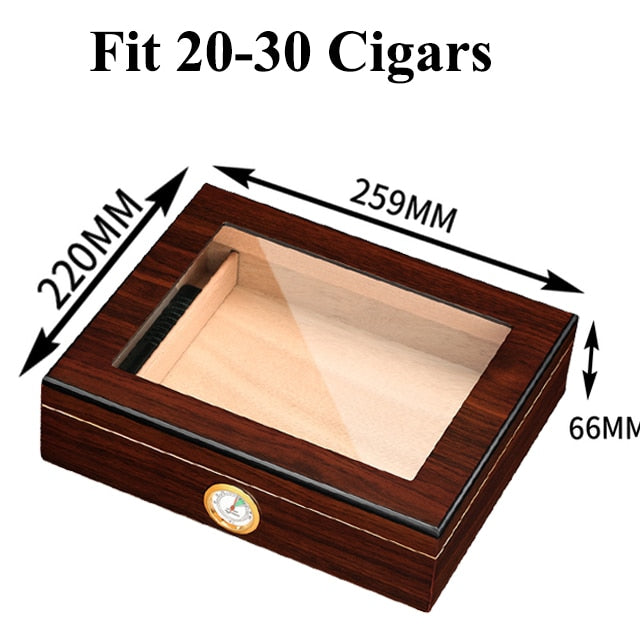 Cedar Wood Travel Cigar Humidor Box With Humidifier Hygrometer Humidor Cigar Box Case Glass Humidors Fit 20-30 Cigars