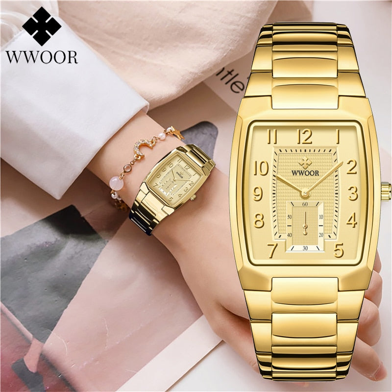 WWOOR 2022 New Gold Women Watches Creative Steel Women&#39;s Bracelet Wrist Watches Ladies Square Waterproof Female Relogio Feminino