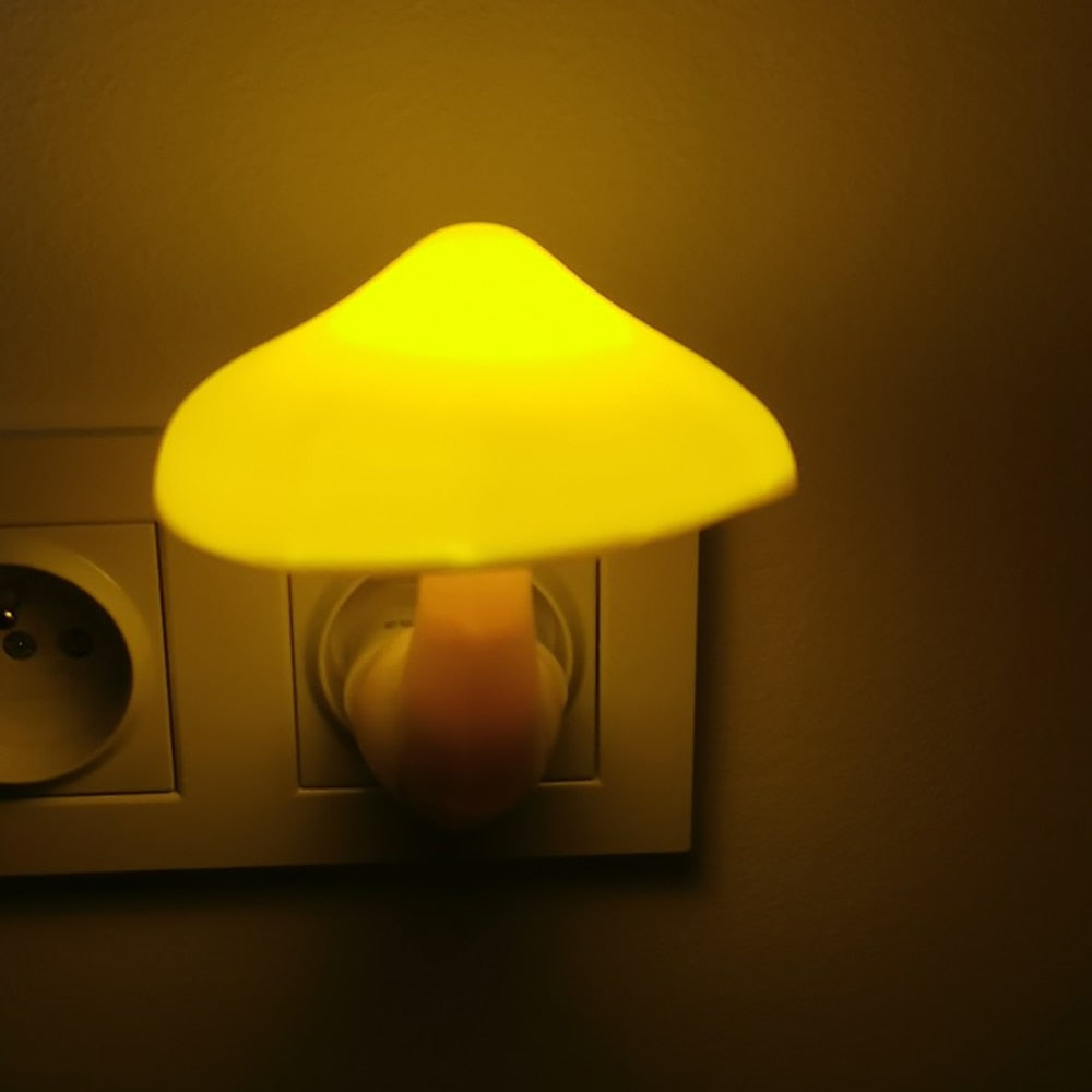 Led Night Light Mushroom Wall Socket Lamp Eu Us Plug Warm White Light-control Sensor Bedroom Light Home Decoration