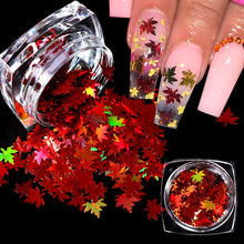 Load image into Gallery viewer, 1 Box Holographic Laser Nail Glitter Fall Leaves Shape Chameleon Sequins Flakes Maple Leaf Tool Nail Art Decoration Manicure