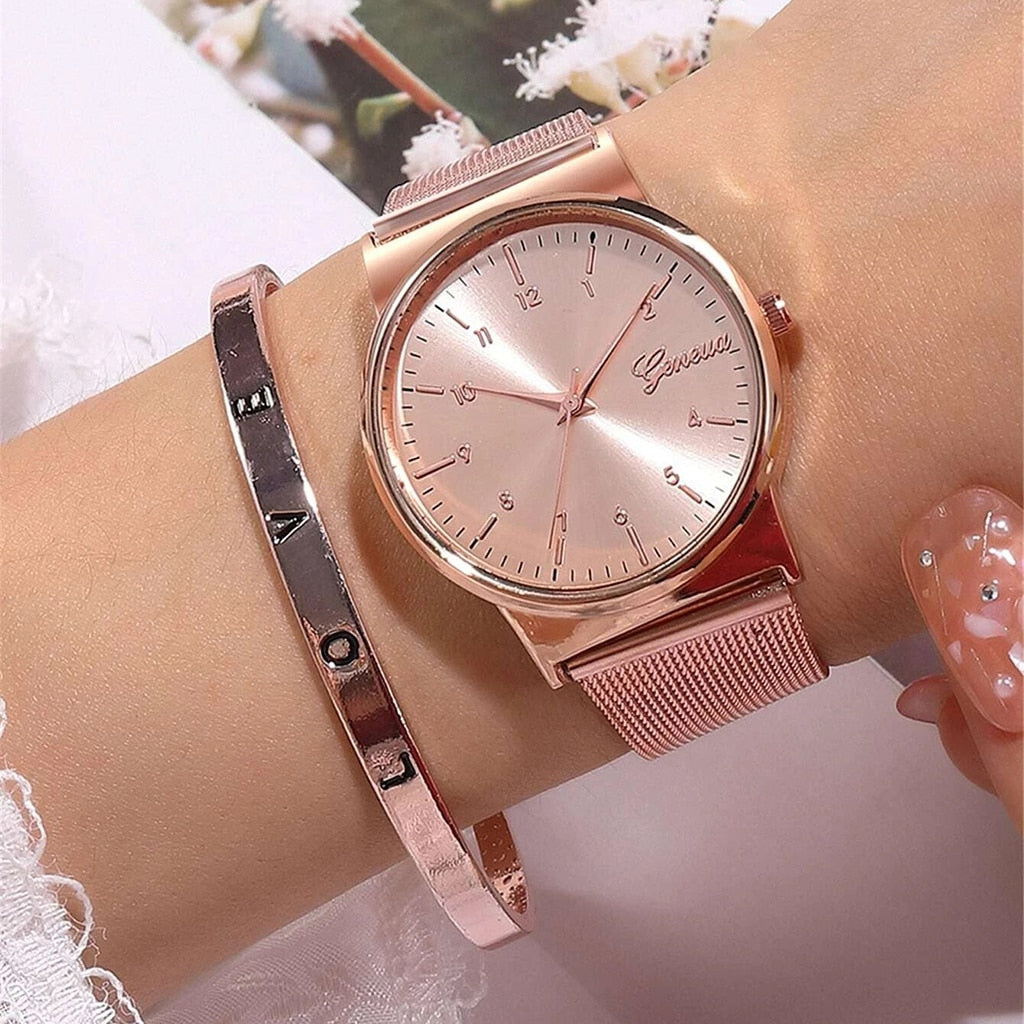 4PCS Women Watches Luxury Wrist watch relogio feminino Clock for Women Steel Lady Rose Gold Quartz Ladies Watch New