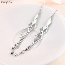 Load image into Gallery viewer, Fanqieliu Stamp 925 Silver Needle Multi-layer Long Tassels Rhombus Drop Earrings For Women Trendy Jewelry Girl Gift New FQL21301