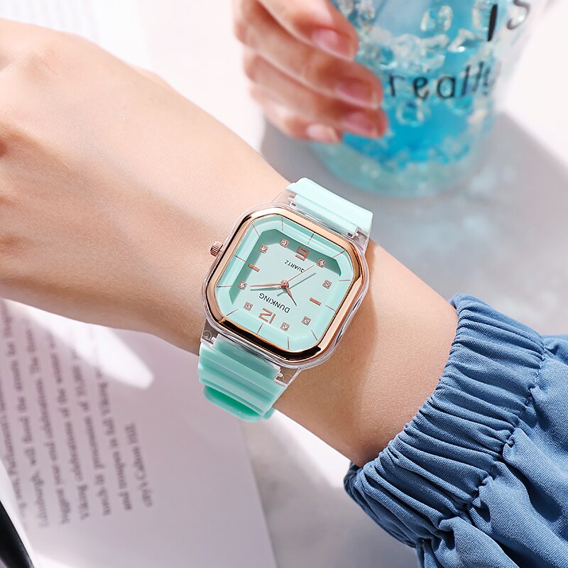 Simple Girls Watch Couple Square Dial Personality Silicone Strap Quartz Wrist Creative Watches