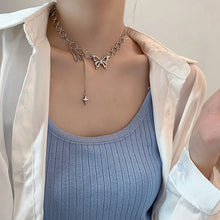 Load image into Gallery viewer, Vintage Sliver Color Butterfly Pendant Necklace for Women Fashion Gothic Hip Hop Stars Chain Long Tassel Necklace Jewelry