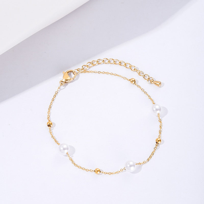 NINGAN Women Fashion Pearl Bracelet Fashion Stainless Steel Gold Bracelets New Jewelry for Party