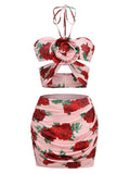 sealbeer A&A Luxe Floral Mini Bodycon Two Piece Halterneck Skirt Set