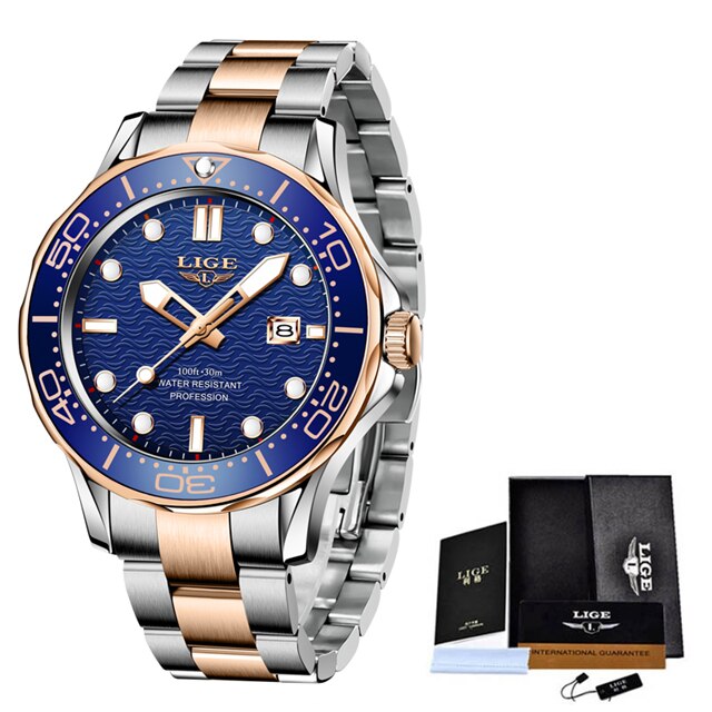 LIGE Men Watch Business Date Watch for Men Luxury Sport Quartz Watches Waterproof Luminous Silicone Wristwatch Relogio Masculino