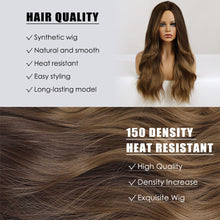 Load image into Gallery viewer, Long Wavy Brown Synthetic Wigs Ombre Brown Middle Part Natural Hair Wig For Women Daily Party Cosplay Wigs Heat Resistant Fiber
