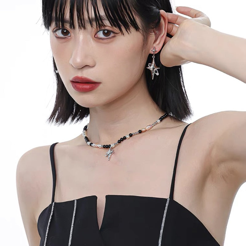 Cool Y2K Star Drop Earrings Hot Girl Harajuku Creative Planet Pearl Crystal Stars Earings Korean Fashion for Women Punk Jewelry
