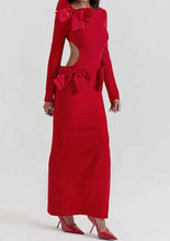 Load image into Gallery viewer, sealbeer A&amp;A Luxe Bow Backless Long Sleeve Maxi Dress