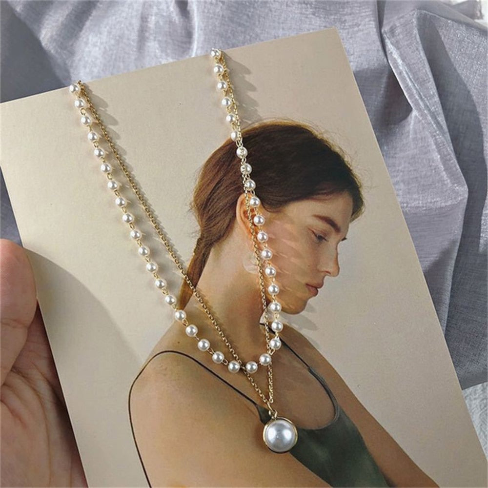 Women Fashion Natural Pearls Choker Necklace Cute Double Layer Chain Bead Pendant Necklaces 2022 Famale Friends Chains Jewelry