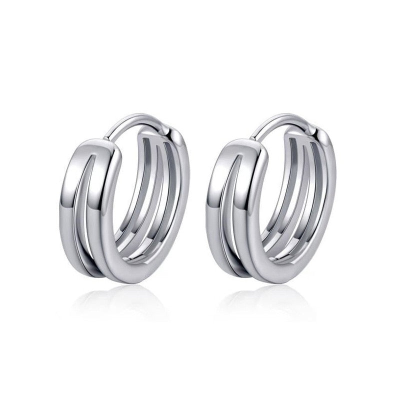 1 Pair Hollow Double Ring Small Hoop Earrings For Men Women New Trend Black Silver-color Hip Hop Party Gothic Ear Jewelry