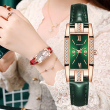 Load image into Gallery viewer, 2022 Luxury Fashion Green Watches Women Qualities Diamond Studded Quartz Watch Ladies Leather Wristwatches Elegant Montre Femme