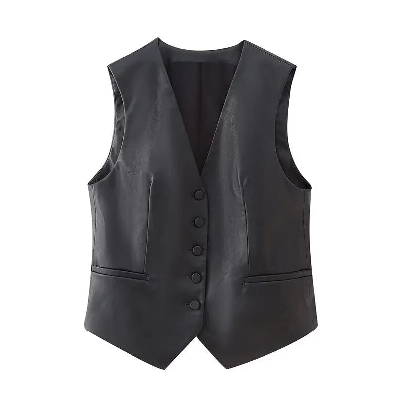 sealbeer A&A Black Faux Leather Waistcoat