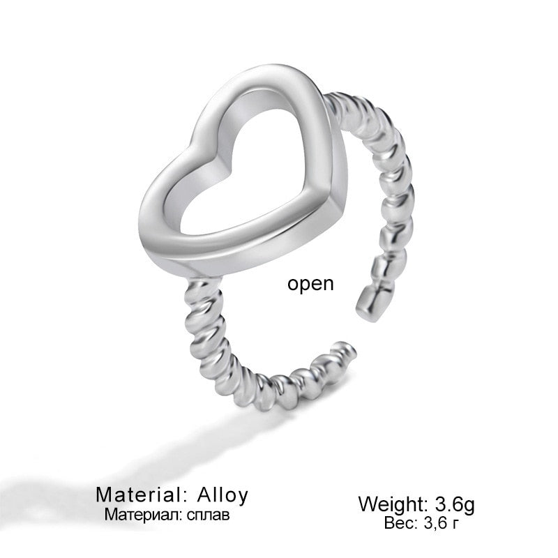 1 Pair Heart Shaped Couple Rings Set Korean Simple Hip-Hop Punk Hollow Ring Gift For Men Women Girls Jewelry Gift