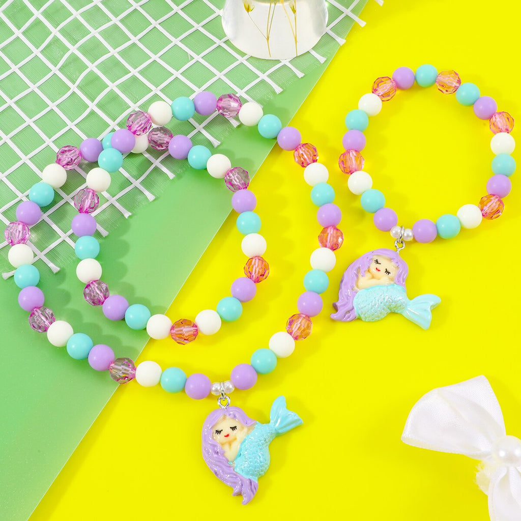 Children Necklace Cute Unicorn Pendant Kids Pink Purple Beaded Girls Necklace Wholesale Sweet Beads DIY Jewelry For Gifts