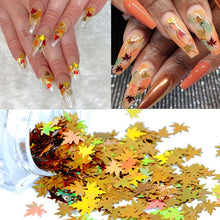 Load image into Gallery viewer, 1 Box Holographic Laser Nail Glitter Fall Leaves Shape Chameleon Sequins Flakes Maple Leaf Tool Nail Art Decoration Manicure
