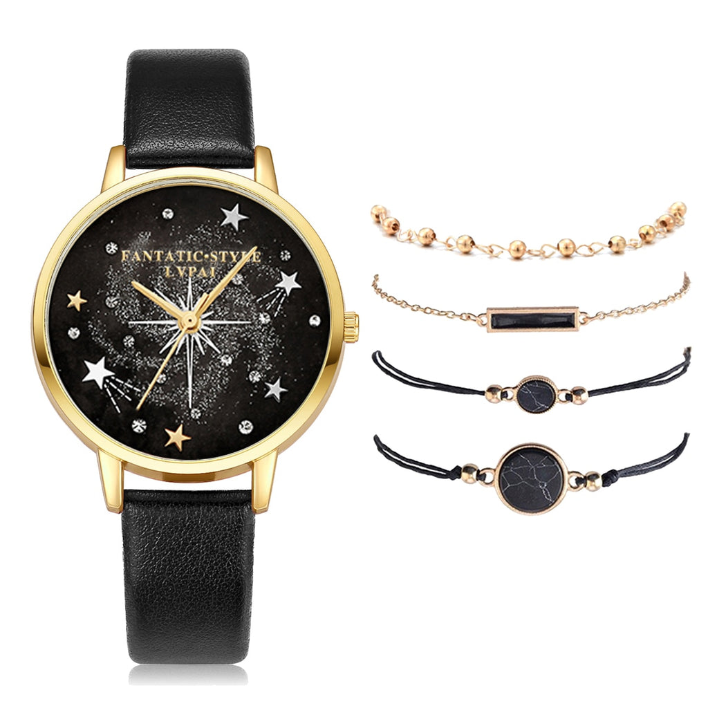 Lvpai Brand 5PCS Fashion New Bracelet Watch Set Crystal Rhinestone Women Ladies Wristwatch Watches Ladies Relogio Feminino Reloj